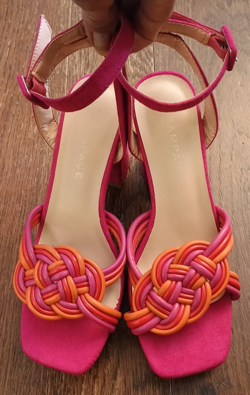 Rampage RETRO Pink Orange Platform Heel Sandals Woven Knot Strap Ankle Strap 8